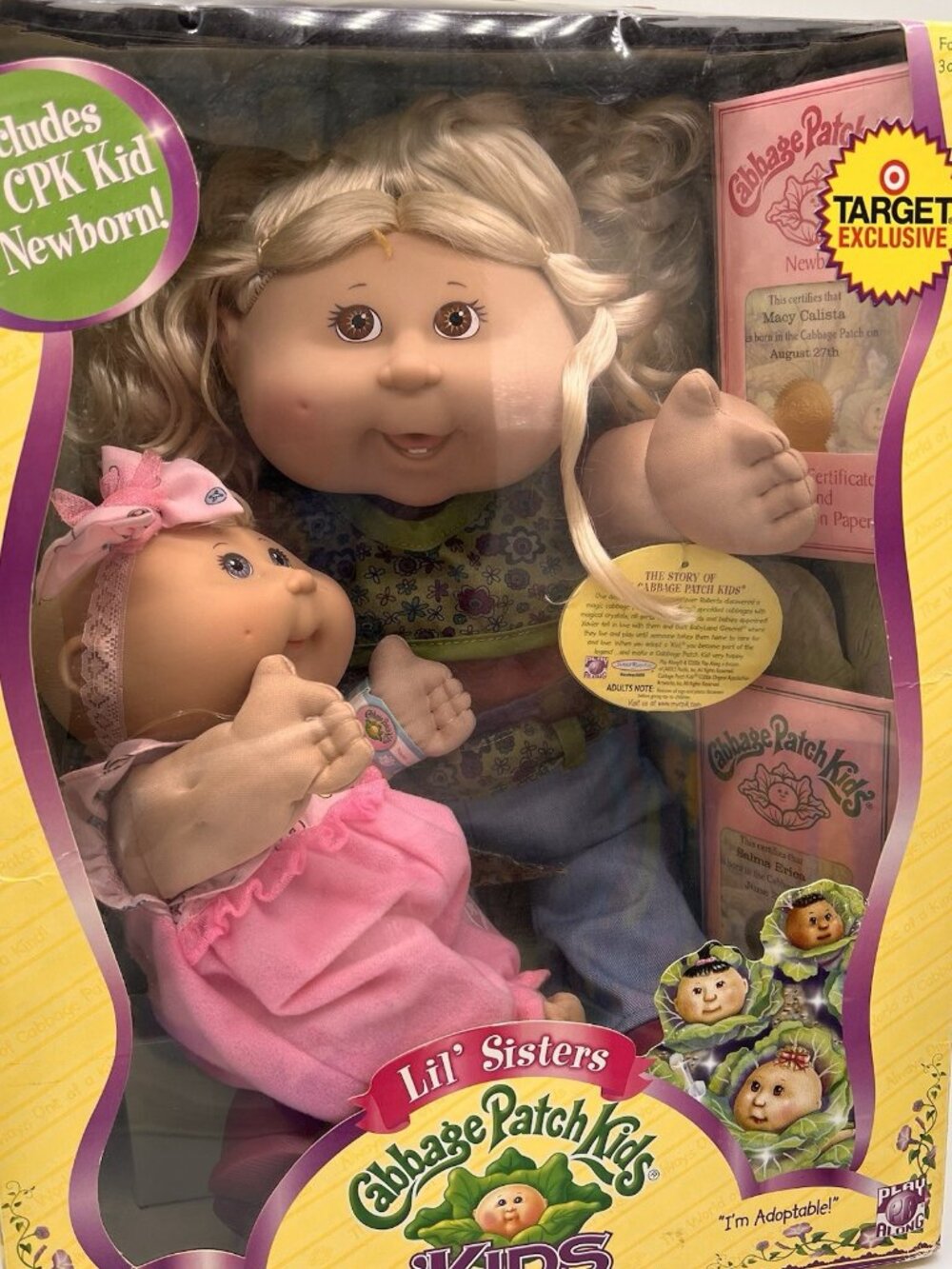 New In Box 2006 Cabbage Patch Kids Lil Sisters Kid Newborn Blonde Hair Brown Eye